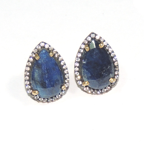 Blue Sapphire Pear 925 Sterling Sliver Stud Jewelry