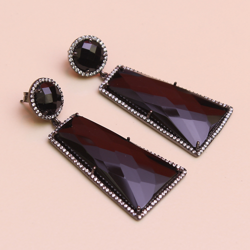 Black Onyx with Cz 925 Sterling Sliver Earring