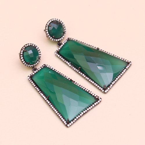 Green Amethyst With Cz 925 Sterling Sliver Earring