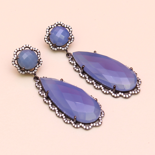 Blue Chalcedony Pear 925 Sterling Sliver Earring Jewelry