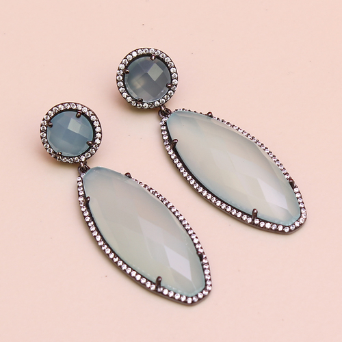 Peru Chalcedony with Cz 925Sterling Sliver Earring
