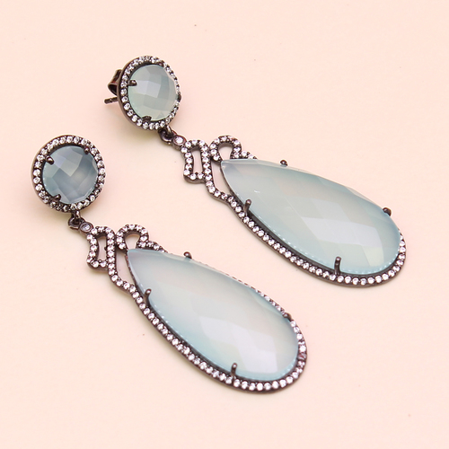 Peru Chalcedony, CZ 925 Sterling Sliver Earring