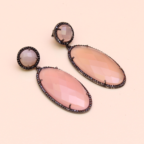 Pink Chalcedony Pear 925Sterling Sliver Earring Jewelry