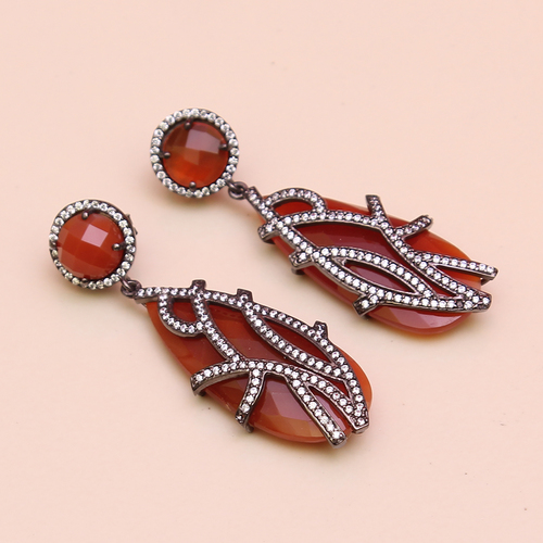 Carnelian Pear 925 Sterling Sliver Earring Jewelry