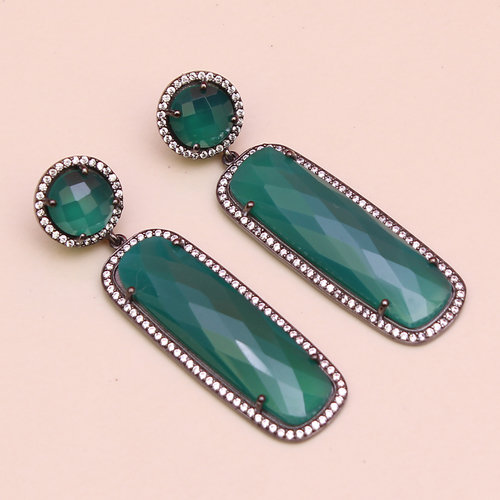 Green Onyx With Cz 925 Sterling Silver Earring Jewelry