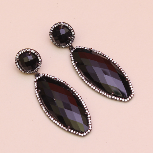 Black Onyx with Cz 925 Sterling Sliver Earring