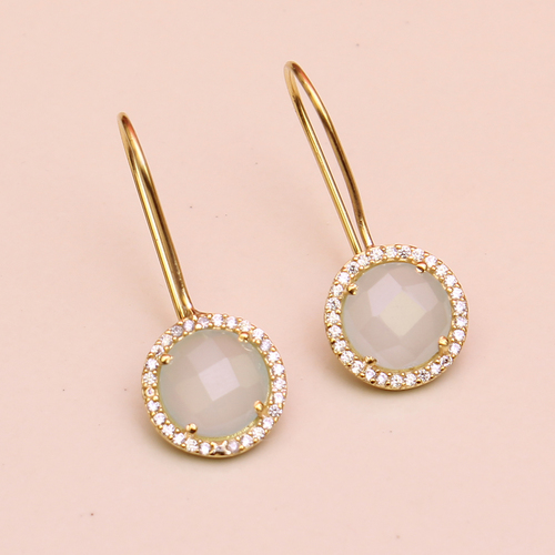 White Chalcedony With CZ 925 Sterling Silver Earring