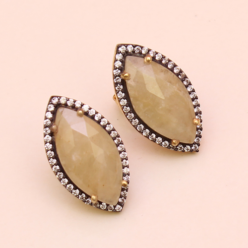 Yellow Sapphire With Cz 925 Sterling Sliver StudsJewelry