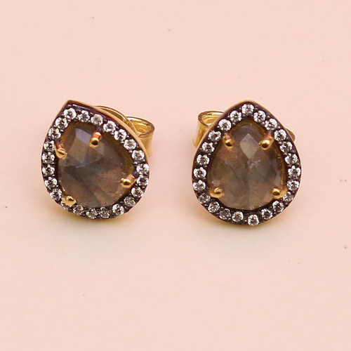 Labradorite with Cz 925 Sterling Sliver Studs
