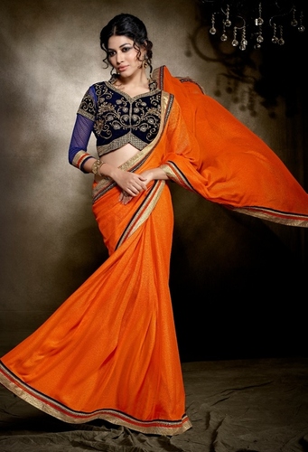 Orange Heavy Embroidery Saree