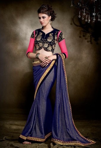 Party Saree - Georgette Pallu with Silk Embroidery, Dark Blue & Black Elegance for All Seasons