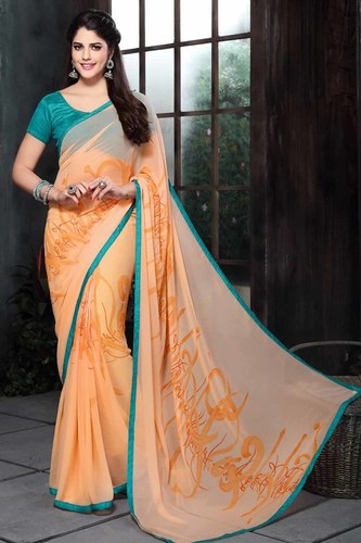 Orange And Sea Green Stylish Fancy Saree