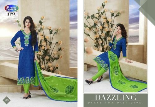 Rani Diya Cotton Embroidery Suit - Cotton Jute Jacquard Top 2.50m, Cotton Bottom 2.25m, Nazneen Chiffon Dupatta 2.30m, Heavy Embroidery with Lace Border