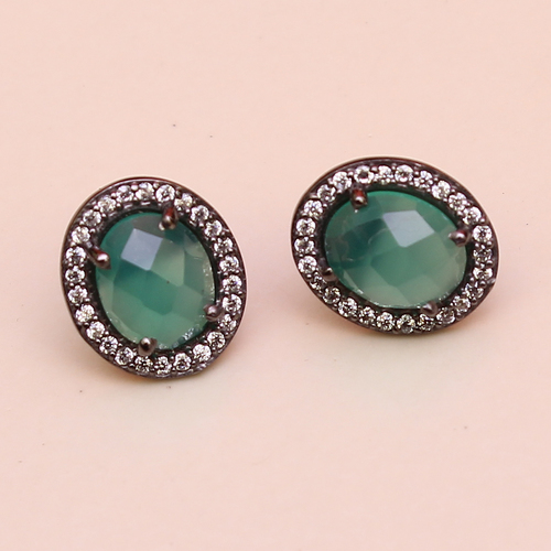 Green Chalcedony 925 Sterling Sliver Studs Jewelry