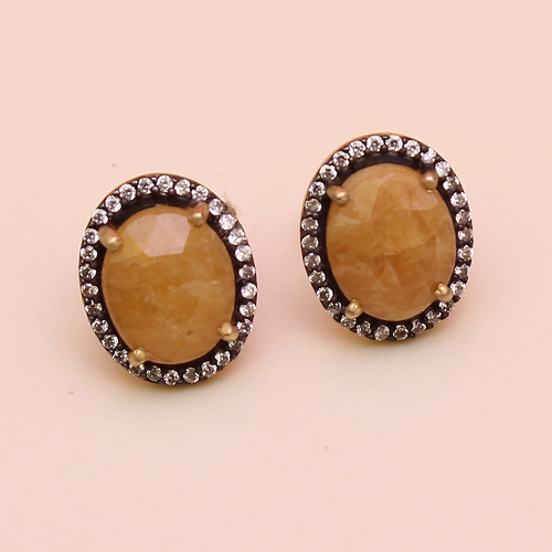 Yellow Sapphire With Cz 925 Sterling Sliver StudsJewelry
