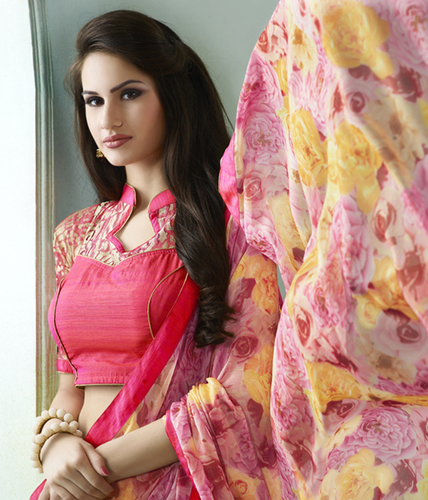 Pink And Yellow Fancy Saree