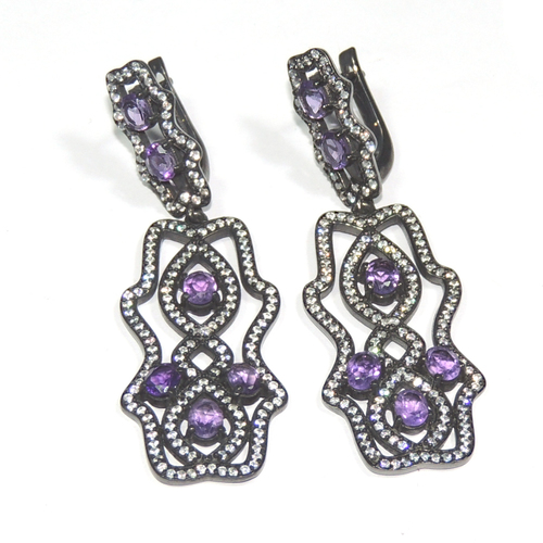 Amethyst with CZ 925 Sterling Sliver Earring Jewelry