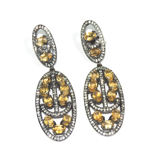 Citrine Topaz With Cz 925 Sterling Sliver Earring Jewelry