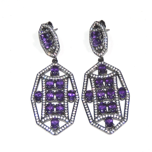 Amethyst With Cz 925 Sterling Sliver Earring Jewelry