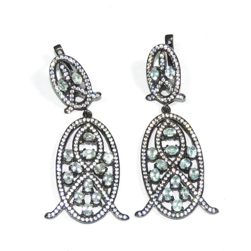 Blue Topaz with Cz Fancy 925 Sterling Sliver Earring Jewelry