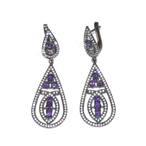Amethyst with Cz 925 Sterling Sliver Earring Jewelry