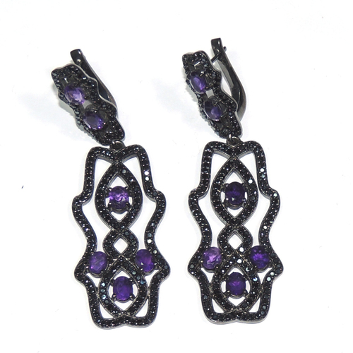 Amethyst with Black Cz 925 Sterling Sliver Earring  Jewelry