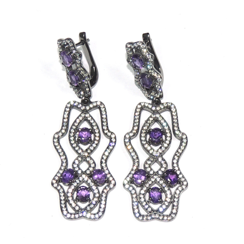 Amethyst with CZ 925 Sterling Sliver Earring Jewelry