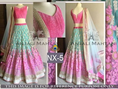 Fancy Designer Stylish Latest Pink And Green Lehenga Decoration Material: Laces