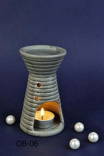 Oil Burner - Ceramic, 10cm Height x 8cm Diameter, Gray | Tea Light Burner, Aromatic Experience, Decorative Design