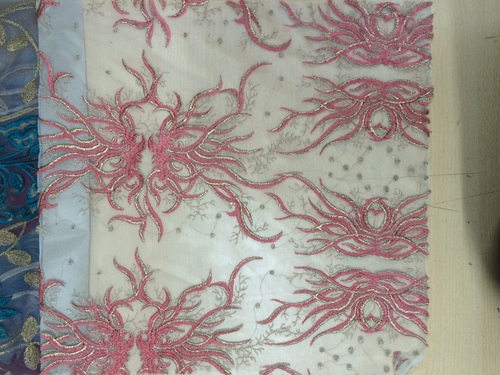All Over Embroidery Work - 50 Meters of Pink Floral Net Fabric | Customizable, Durable, Elegant Style, High Quality, Intricate Designs, Time Saving, Versatile Use
