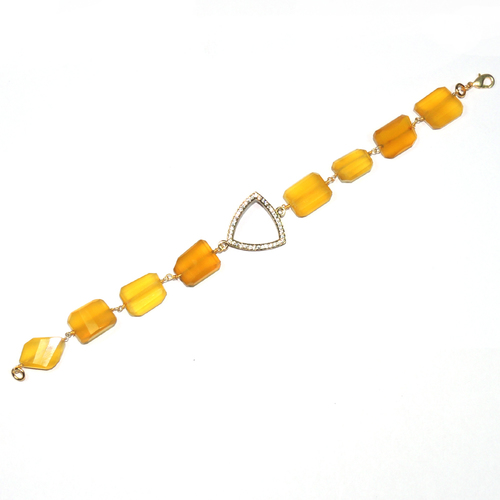 Yellow Chalcedony With Cz 925 Sterling Sliver Bracelet