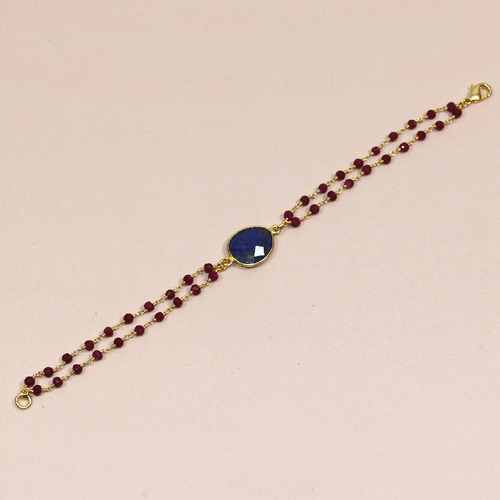 Blue Sapphire With Garnet 925 Sterling Sliver Bracelet Jewelry