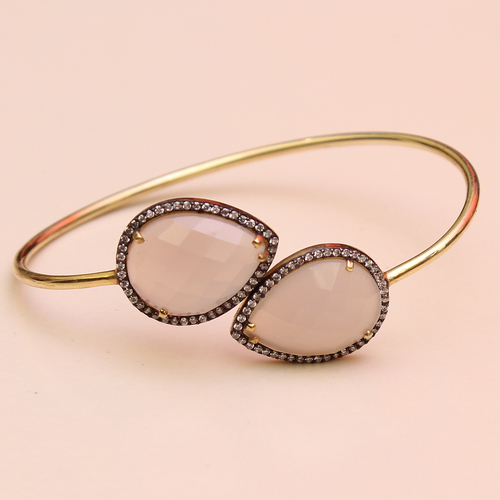 Grey Chalcedony With Cz 925Sterling Sliver Bangle