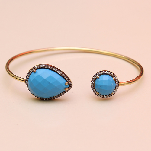 Turquoise With Cz 925 Sterling Sliver Bangle