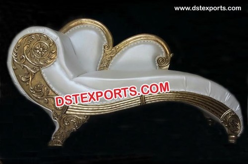 Wedding Italian Love Seat Couch - Treated Wood Brass Gold Plated, Off-White, Elegant Royal Design