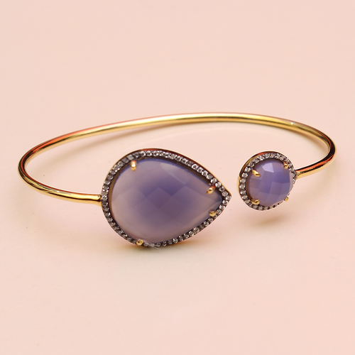 Blue Chalcedony with Cz 925 Sterling Sliver Bangle Jewelry