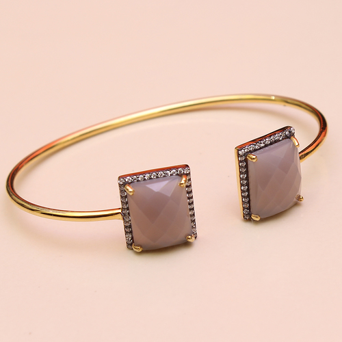 Gray Chalcedony With Cz 925 Sterling Sliver Bangle