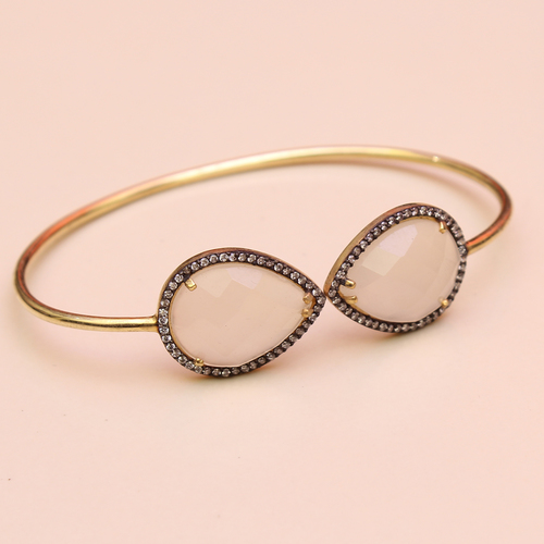 White Chalcedony With Cz 925 Sterling Silver Bangle Jewelry