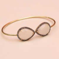 White Chalcedony With Cz 925 Sterling Silver Bangle Jewelry