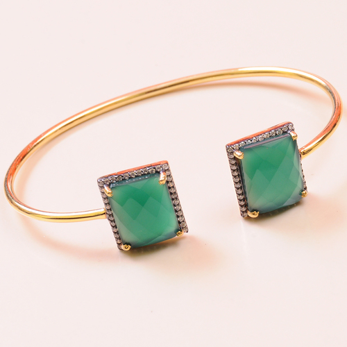 Green Amethyst With Cz 925 Sterling Sliver Bangle