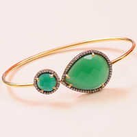 Green Onyx With Cz 925 Sterling Silver Bangle Jewelry