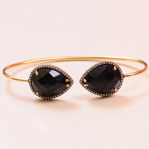 Black Spinel with Cz 925 Sterling Sliver Bangle Jewelry
