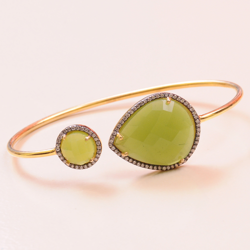 Prehnite With Cz 925 Sterling Sliver Bezel Bangle Jewelry