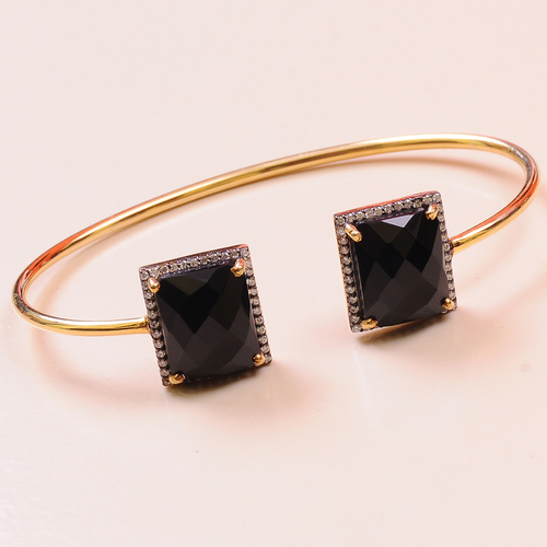 Black Spinel with Cz 925 Sterling Sliver Bangle Jewelry