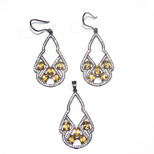 Citrine Topaz With Cz 925 Sterling Sliver Jewelry Set