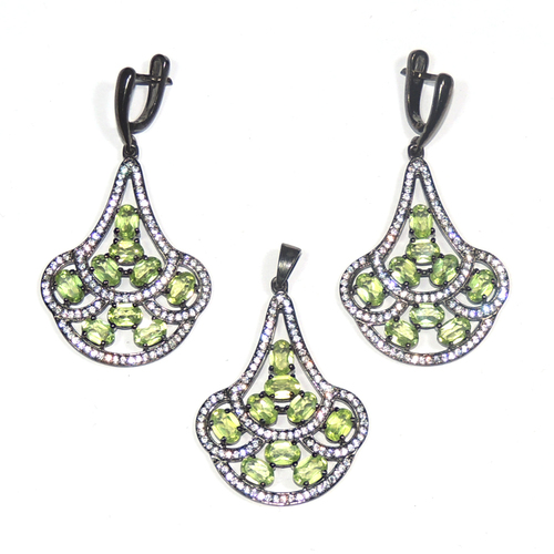 Pridot With Cz 925 Sterling Sliver Jewelry Set