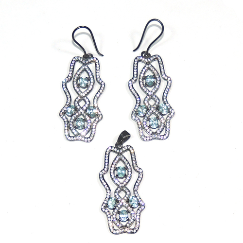 Blue Topaz with Cz Fancy 925 Sterling Sliver Jewelry Set