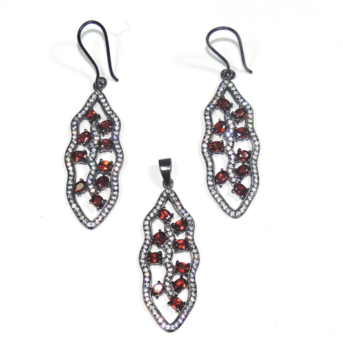 Garnet With Cz 925 Sterling Sliver Jewelry Set
