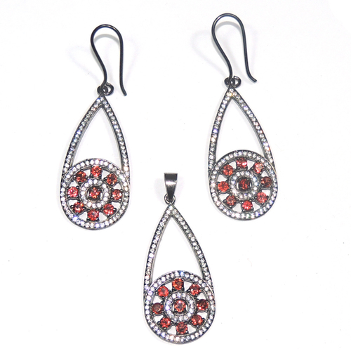 Garnet With Cz 925 Sterling Sliver Jewelry Set
