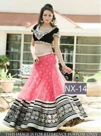 Fancy Designer Pink And Black Semi-stitched Lehenga - Net Fabric, Velvet Blouse | Handwork, Breathable, Party Wear